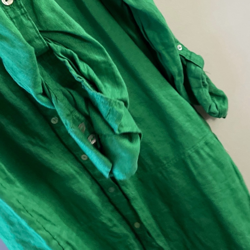 Tahari Linen Shirt Dress Green Chic Boho Coastal Vacation Festival Preppy - Picture 6 of 6